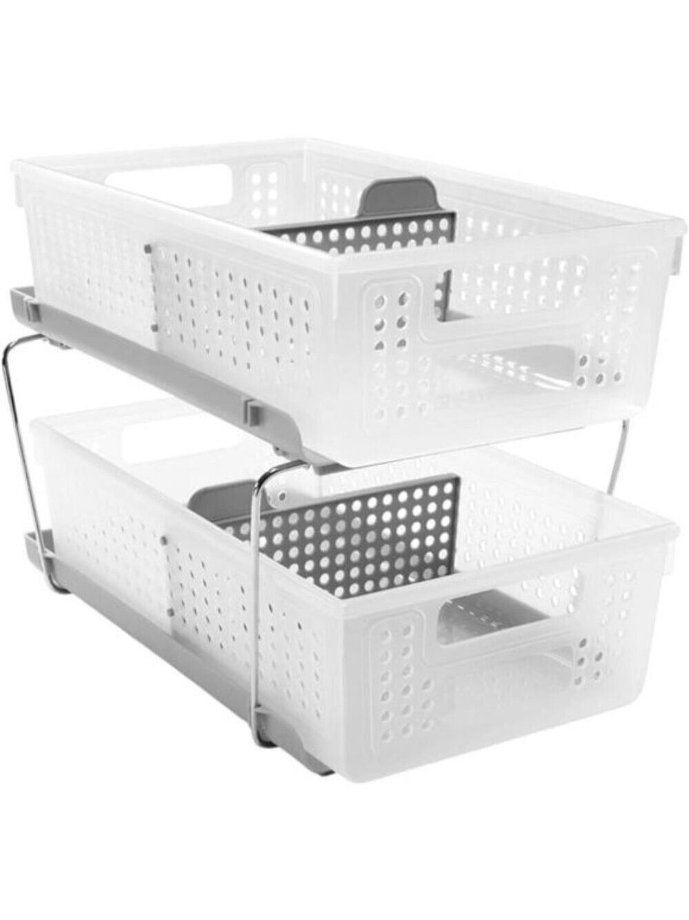 2 Tier Slide Out Storage Organizer Baskets with Handles for Bathroom Kitchen